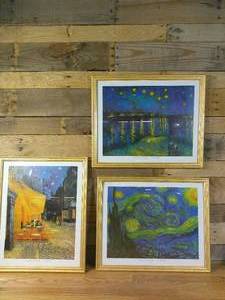 lot 44 image: Lot of 3 Vincent Van Gogh Framed Prints-Stary Night-Night Stars-The Cafe