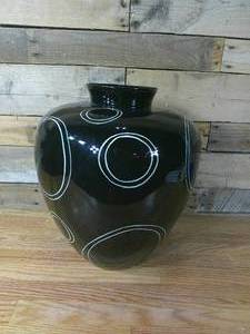 lot 66 image: 16 x 14 Large Composite Vase-Black w White Rings