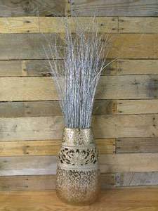 lot 68 image: 15 12 Gold Tweed Vase with Silver & Gold Accented Reeds