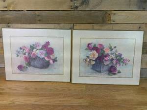 lot 88 image: (Set of 2) 16 x 20 Flower Basket by C. Winterle Olson Panel Print