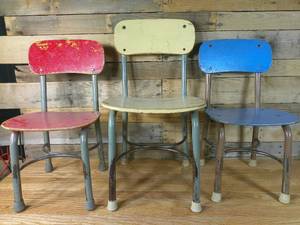 lot 95 image: Set of 3 Super Cool Vintage Metal Kids Chairs