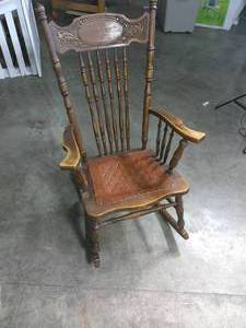 lot 117 image: Antique Rocking Chair with Hard Leather Bottom