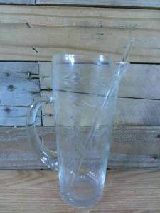 lot 127 image: 8 12 Etched Glass Drink Pitcher and Glass Stir Stick