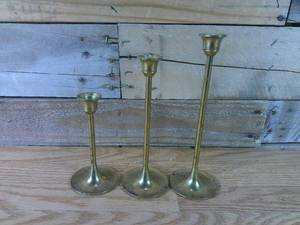 lot 137 image: Set of 3 Brass Candle Stick Holders