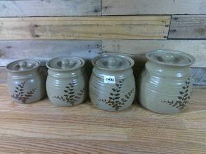 lot 144 image: Set of 4 Clay Dry Goods Canisters