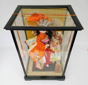 lot 12 image: Vintage Geisha Doll in Orange Gown with Headdress