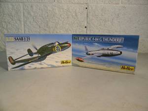 NEW IN BOX - HELLER 172 SCALE MODEL KITS SAAB J 21 #80261 & REPUBLIC F-84 G THUNDERJET #80278 - GREAT PIECES - SEE PICTURES