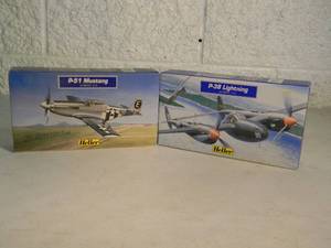 NEW SEALED IN BOX - HELLER 172 SCALE MODEL KITS P-51 MUSTANG #80268 & P-38 LIGHTNING #80273 - GREAT PIECES - SEE PICTURES