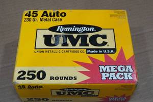 lot 105 image: 250 Remington UMC .45 Auto 230 Gr MC Ammo
