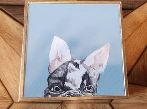 lot 42 image: Frenchie Dog Picture and Large Metal Woof Woof Sign