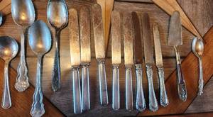 lot 44 image: LOT of Silverware most stamped Knives Spoons and Forks