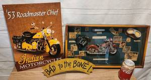 lot 54 image: Motorcycle Art Lot Showcase & 2 Metal Signs