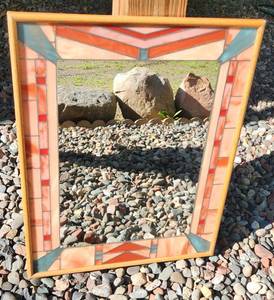 lot 86 image: Frosted Stained glass Mirror, Large