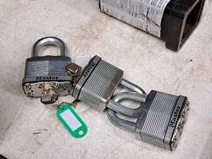lot 26 image: Lot of (3) Master Heavy Duty Padlocks with Keys