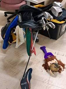 lot 47 image: Minnesota Vikings theme Adult Golf Bag with Assorted Golf Clubs