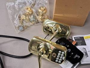 lot 64 image: Lot of (2) Home Door Lock Handle Sets - Keypad Lock, Standard Lock