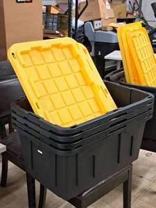 lot 87 image: Lot of (4) Commander XXL 27-Gallon Plastic Totes with Lid 20x30x14