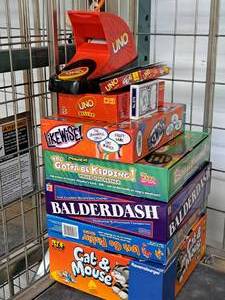 lot 101 image: Lot of (6) Assorted Card and Board Games - Cat & Mouse, Balderdash, Lets Go Fishin, You Gotta Be Kidding, Likewise, UNO Deluxe