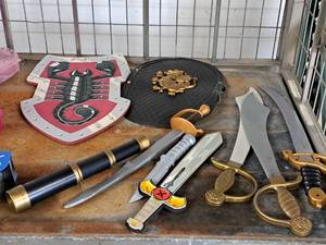 lot 130 image: Lot of (9) Assorted Kids Toys - Swords, Shields