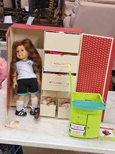 lot 169 image: American Girl Doll with Play House Closet and Dresser