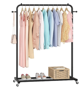 lot 322 image: Sywhitta Clothes Rack on wheels, Clothing Rack with Bottom Mesh Storage Shelf, 39.76 L x 16 W x 64.56 H,Black