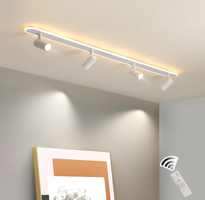 lot 333 image: Jaycomey Modern LED Ceiling Light with 4 Spotlights, Dimmable 58W Linear Ceiling Lamp Fixture with Remote