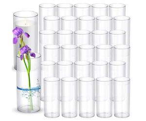 lot 339 image: 36 Pcs Clear Glass Cylinder Vases Bulk 10 Inch Tall Floating Candle Holders