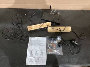 lot 244 image: 3-Light Industrial Wood Pendant Light, Black Wire Cage Shade Farmhouse Hanging Chandelier Light