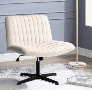 lot 17 image: PUKAMI Criss Cross Chair,Armless Cross Legged Office Desk Chair No Wheels,Fabric Padded Modern Swivel Height Adjustable