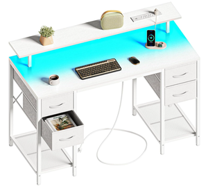 lot 23 image: Huuger Computer Desk with 4 Drawers, Gaming Desk with LED Lights & Power Outlets