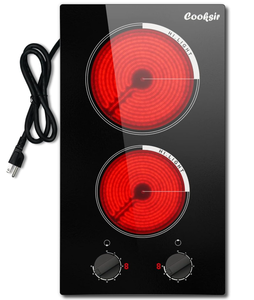 lot 28 image: Cooksir 2 Burner Electric Cooktop - 110v Countertop Electric Stovetop 2000W, Ceramic Stove with Residual Heat Indicator