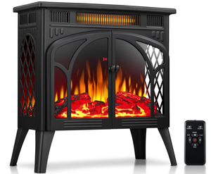 lot 36 image: Cowsar Electric Fireplace Heater, 1500W Infrared Fireplace Stove w 3D Realistic Flame, 5100BTU Freestanding Electric Stove Heater with Remote Control