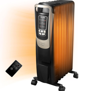 lot 51 image: PELONIS Champagne Oil Filled Radiator Heater with Remote and Thermostat, 5 Temperature Settings for indoor use Large Room