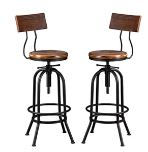 lot 67 image: LOT OF 2 LOKKHAN Industrial Bar Stool-Adjustable Swivel Round Wood Metal Kitchen Stool