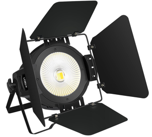 lot 75 image: LOT OF 4 Stage Lights with Barn Doors, 100W COB LED Spotlights Warm White & Cold White Par Lights