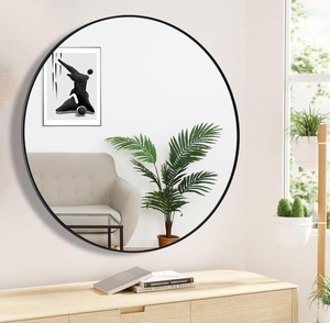lot 90 image: Eruner Large Round Mirror Circle Wall Mirror, Black Metal Frame Mirror Exprosion-Proof Mirror