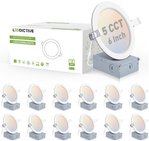 lot 94 image: LOT OF 12 6 Inch LED Recessed Lights with Junction Box, 5CCT Recessed Lighting Dimmable 2700K3000K4000K5000K6000K, 15W