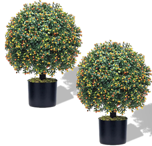 lot 98 image: LOT OF 2 Artificial Boxwood Ball Topiary Tree, Boxwood Ball-Shaped Artificial Topiary