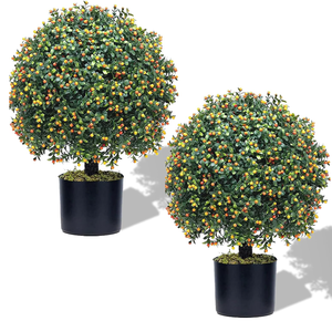 lot 99 image: LOT OF 2 Artificial Boxwood Ball Topiary Tree, Boxwood Ball-Shaped Artificial Topiary