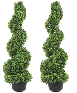lot 105 image: LOT OF 2 VEVOR Artificial Boxwood Spiral Topiary Trees