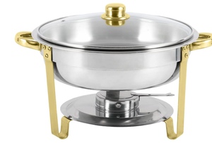lot 108 image: Restlrious Chafing Dish Buffet Stainless Steel Round Chafers and Buffet Warmers Set with Glass Lid in Gold Accents
