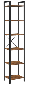 lot 120 image: VASAGLE 6-Tier Tall Bookshelf, Narrow Bookcase with Steel Frame, Skinny Book Shelf for Living Room, Home Office