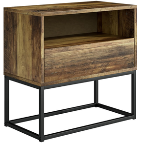 lot 125 image: Masupu Nightstand,Mid-Century Modern Bedside Table with Storage Drawer and Open Wood Shelf