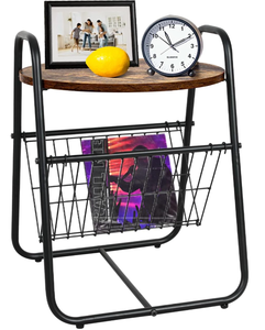 lot 217 image: ECOMEX Round Side Table, Metal End Table with Magazine Holder for Record Player Stand