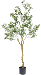 lot 382 image: Tall Faux Olive Tree, Realistic Potted Silk Artificial Indoor