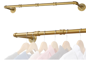 lot 277 image: Industrial Pipe Gold Clothing Rack, 40 Inch Wall Mounted