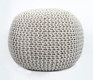 lot 281 image: FRELISH DECOR Round Pouf Ottoman Hand Knitted 100% Cotton Pouf Foot Stool (20 Diameter x 14 Height) - Natural