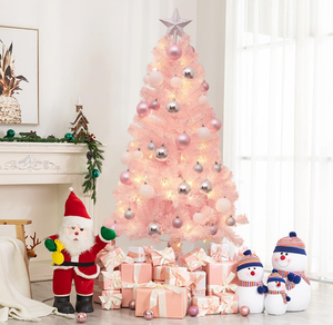 lot 397 image: 4ft Pink Premium Artificial Christmas Pine Tree Set