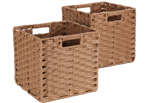 lot 479 image: DULLEMELO Wicker Baskets for Shelves 11x11 Foldable Plastic Woven Cube Storage Bins Set of 4
