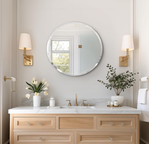 lot 485 image: USHOWER 24 Round Frameless Bathroom Mirror for Over Sink with Beveled Edge